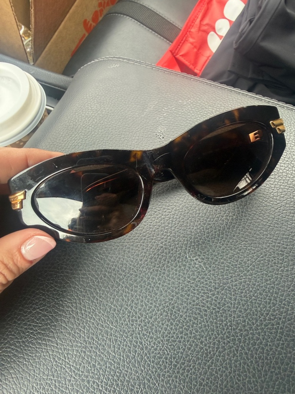 Bottega Veneta Tortoiseshell Cat-Eye Sunglasses with Gold Accents